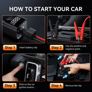 Step-by-step guide on how to start a car using jump starter clips.